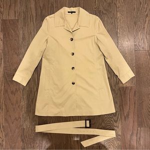 Theory Tan Trench Coat with Belt and Cropped Sleeves Size Medium